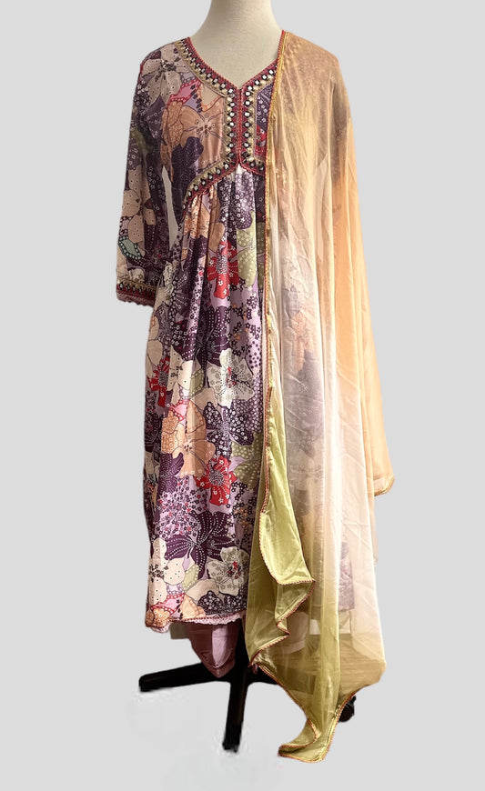 Alia Cut with Afghani Pants - Lavender and Green