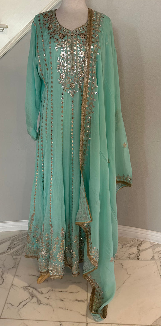 Aquamarine Gown with Dupatta