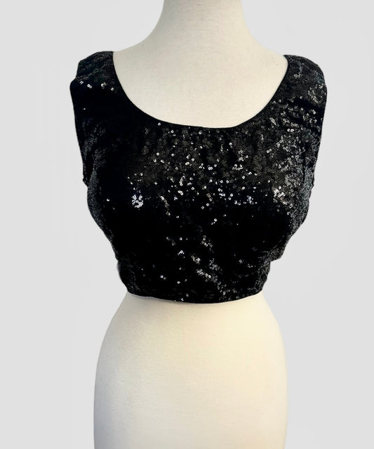 Black Sequins Sleeveless Blouse