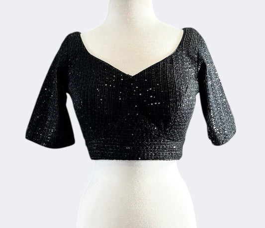 Black Sequins Blouse with Sleeves