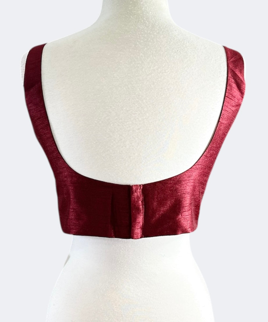 Maroon Raw Silk Sleeveless Blouse