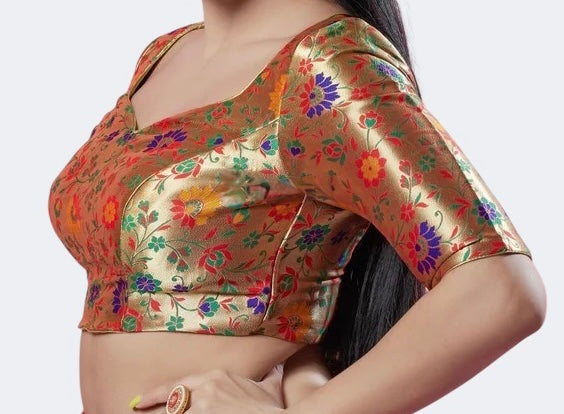 Gold Multicolor Brocade Blouse
