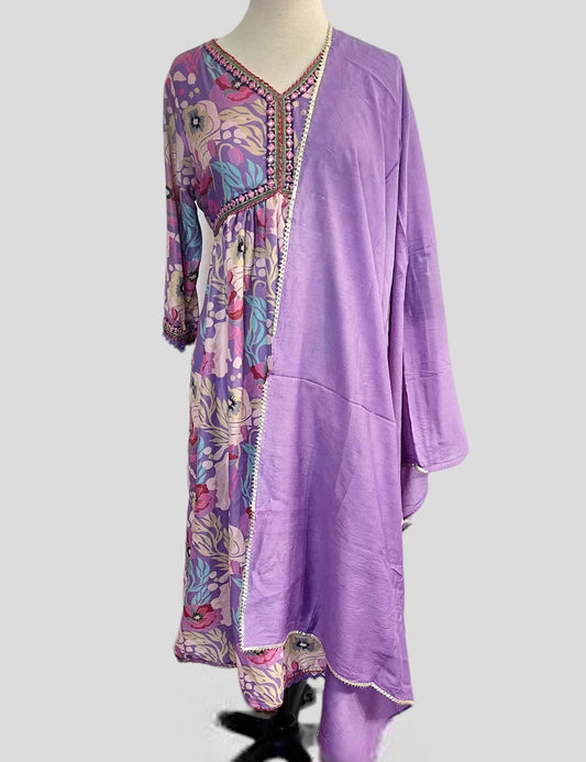 Alia cut with Plain Lavender Dupatta and Afghani Pants
