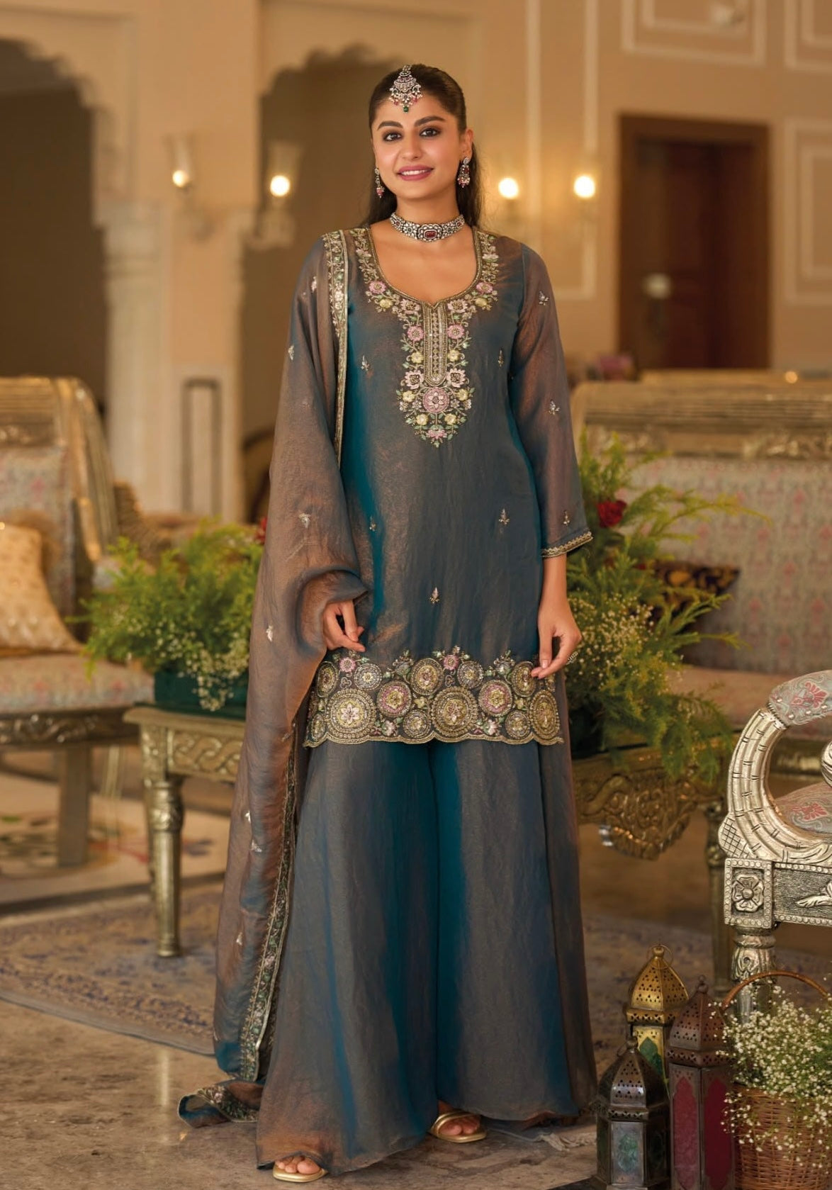 Zeba - 3 Piece Shimmer Tissue Palazzo Set