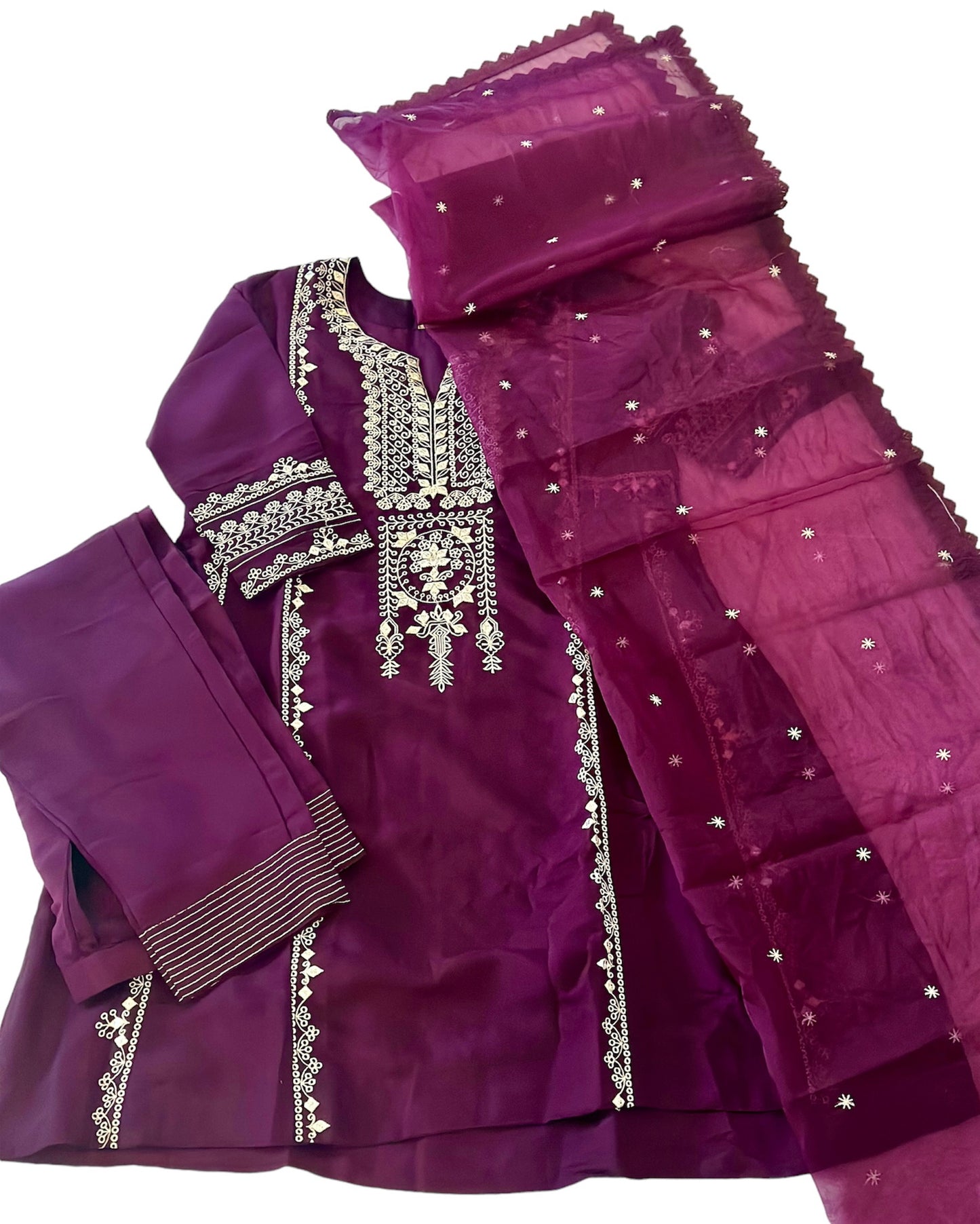 Romani silk suit with organza dupatta