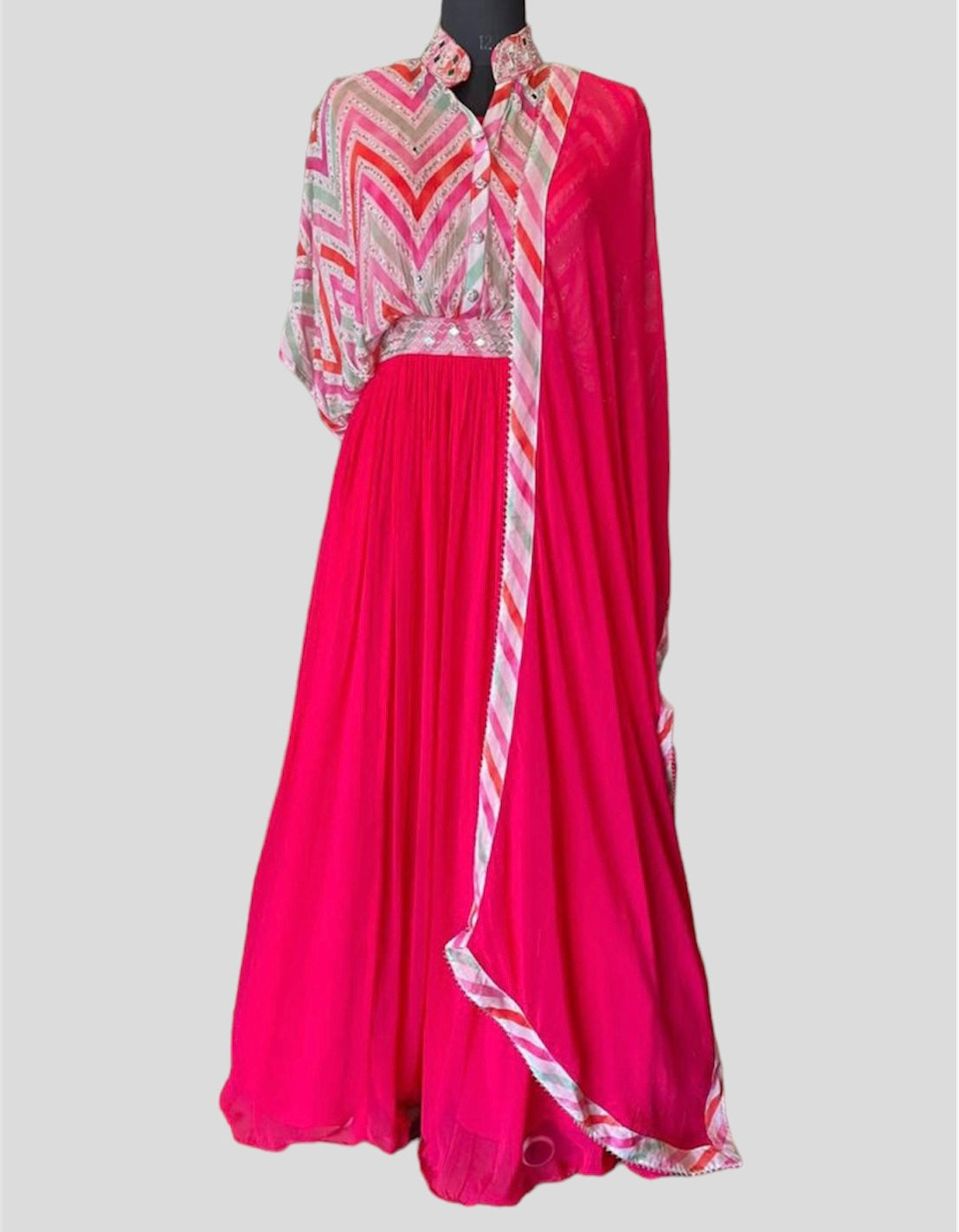 Chevron Print Dolman Sleeve Mirror Work Gown