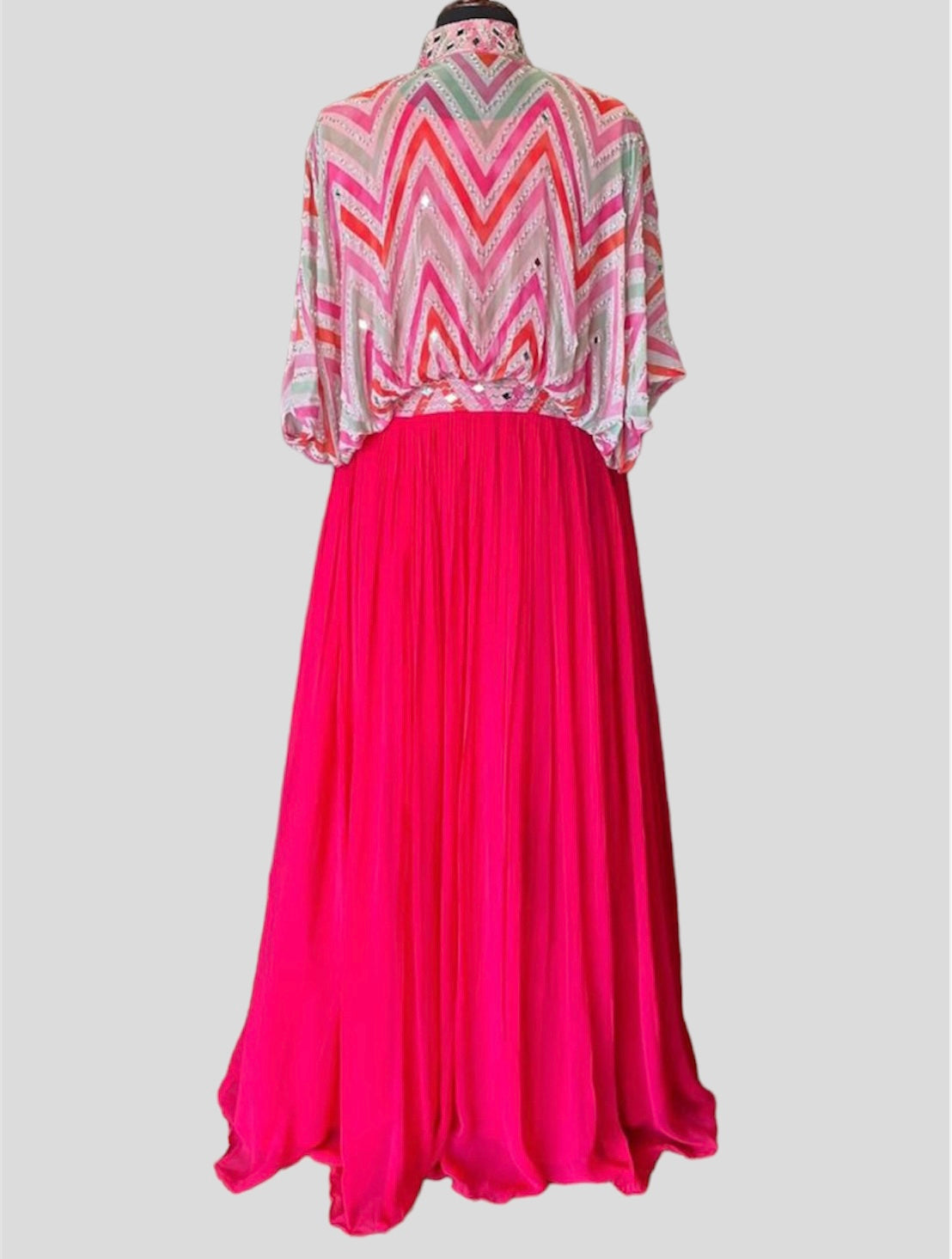 Chevron Print Dolman Sleeve Mirror Work Gown