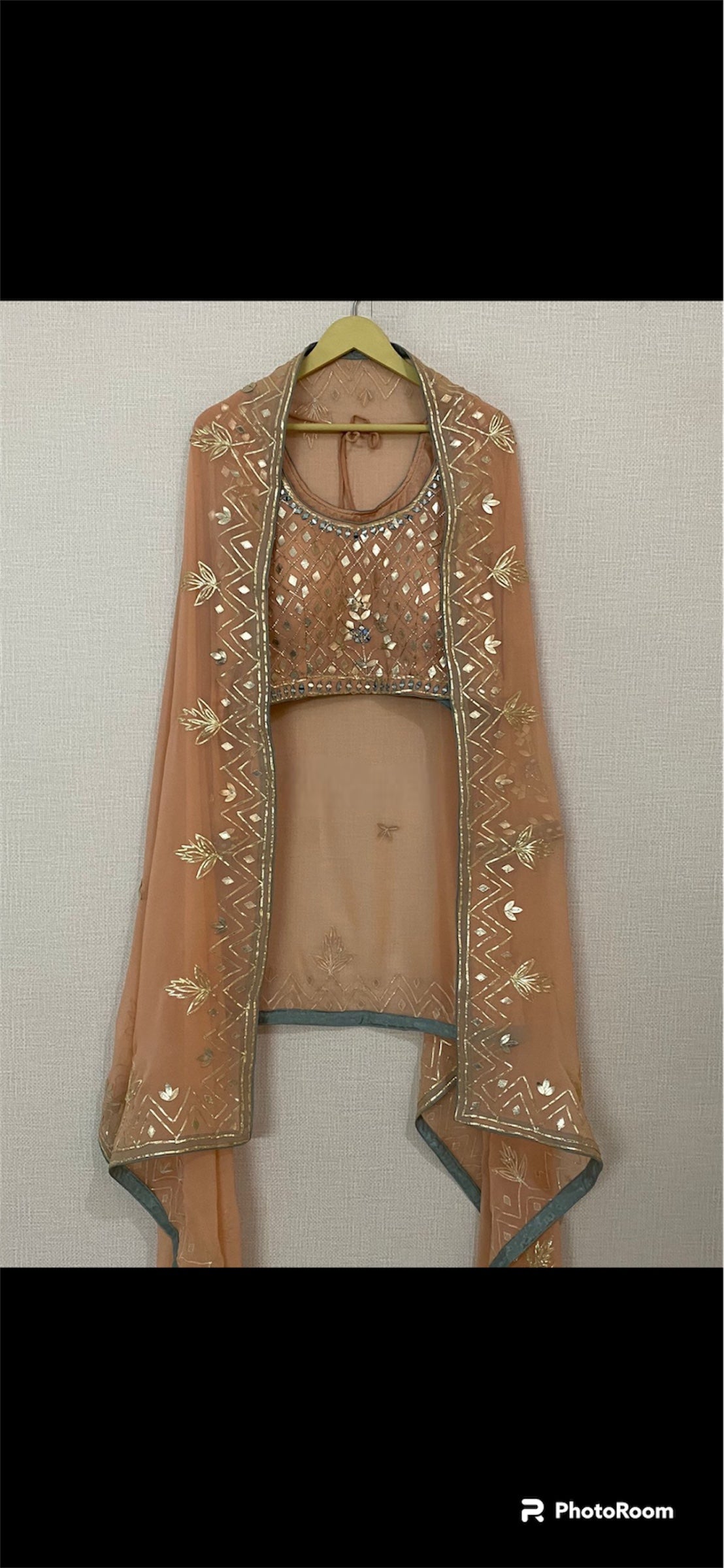 Peach Leatherette and Mirror Lehenga