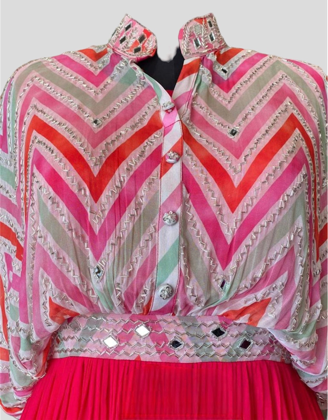Chevron Print Dolman Sleeve Mirror Work Gown