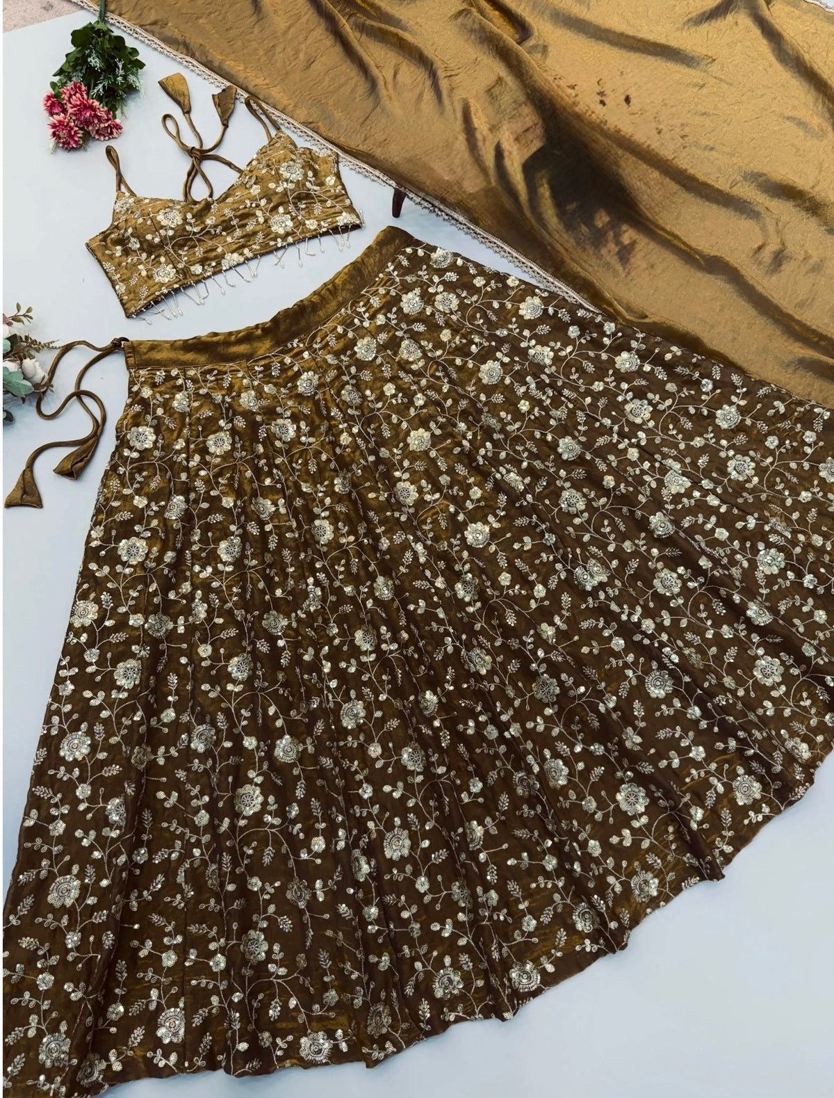 Myra - Sequined Copper Lehenga