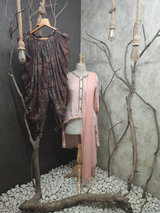 Brown and Pink Dhoti Suit