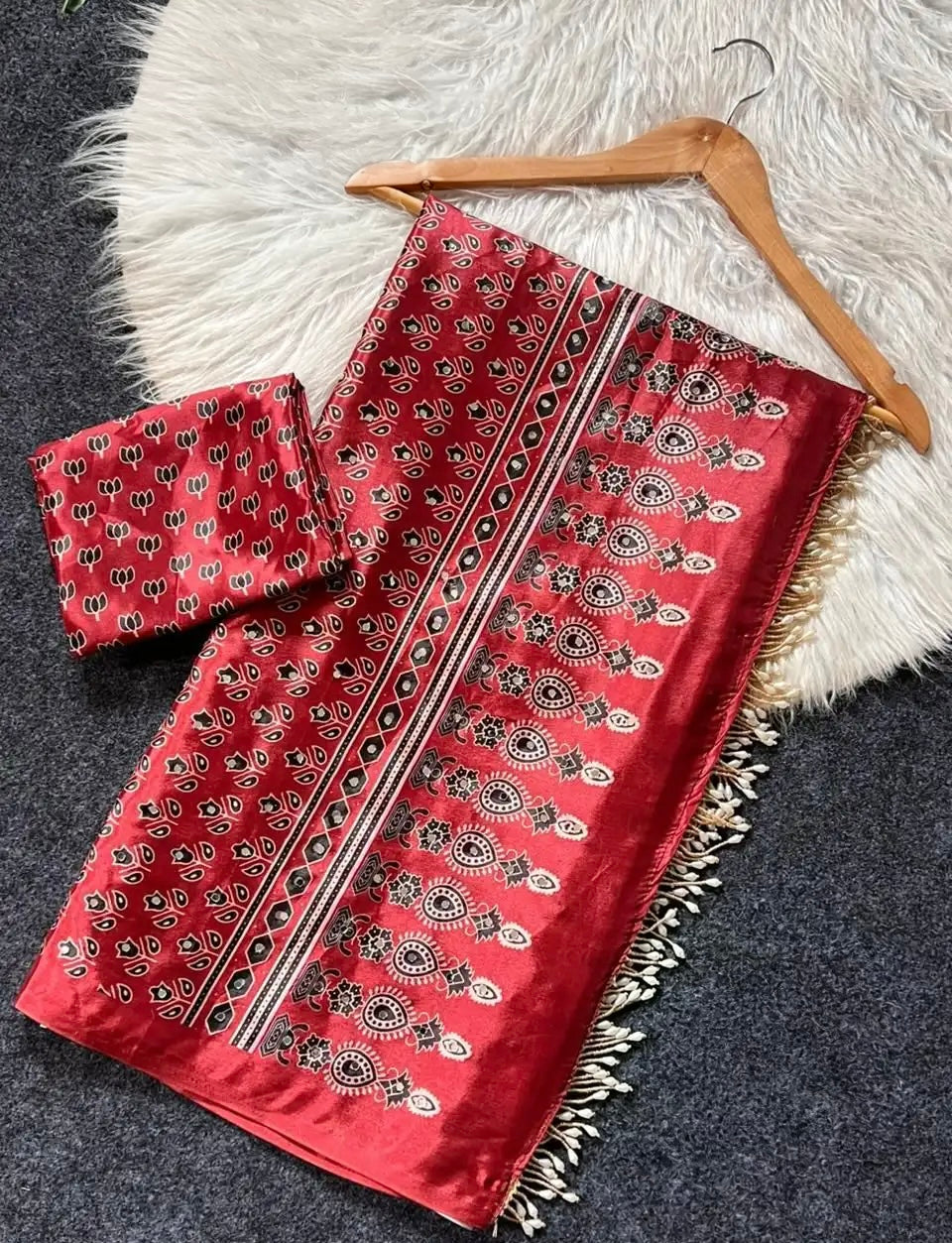 Aks - Ajrakh Print Real Mirror-work Saree