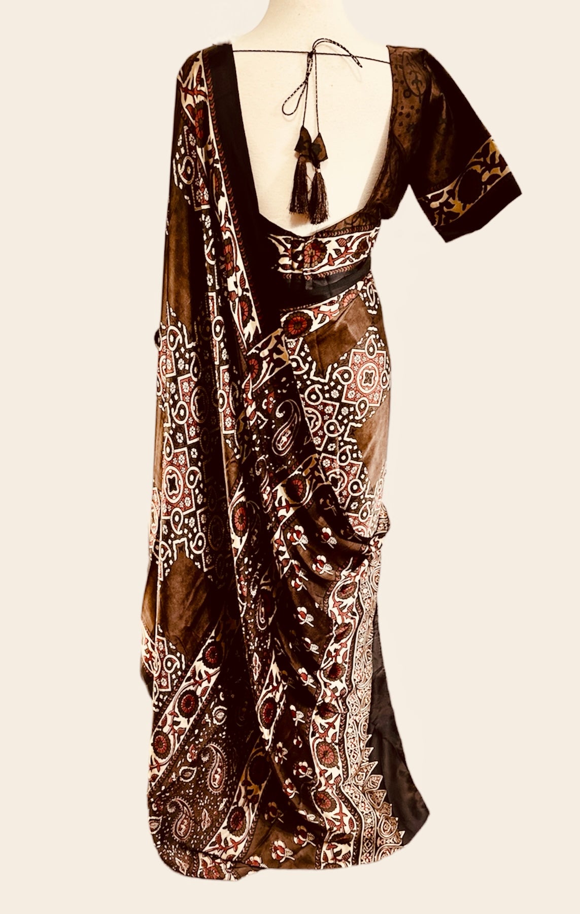 Mohar Ajrakh Print Prestitched Saree with Blouse