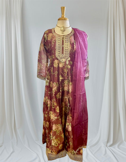 Gul Organza Gown - Purple