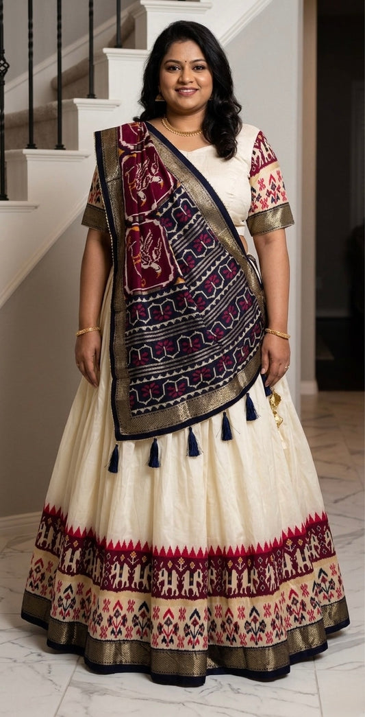 Patola Print White Lehenga