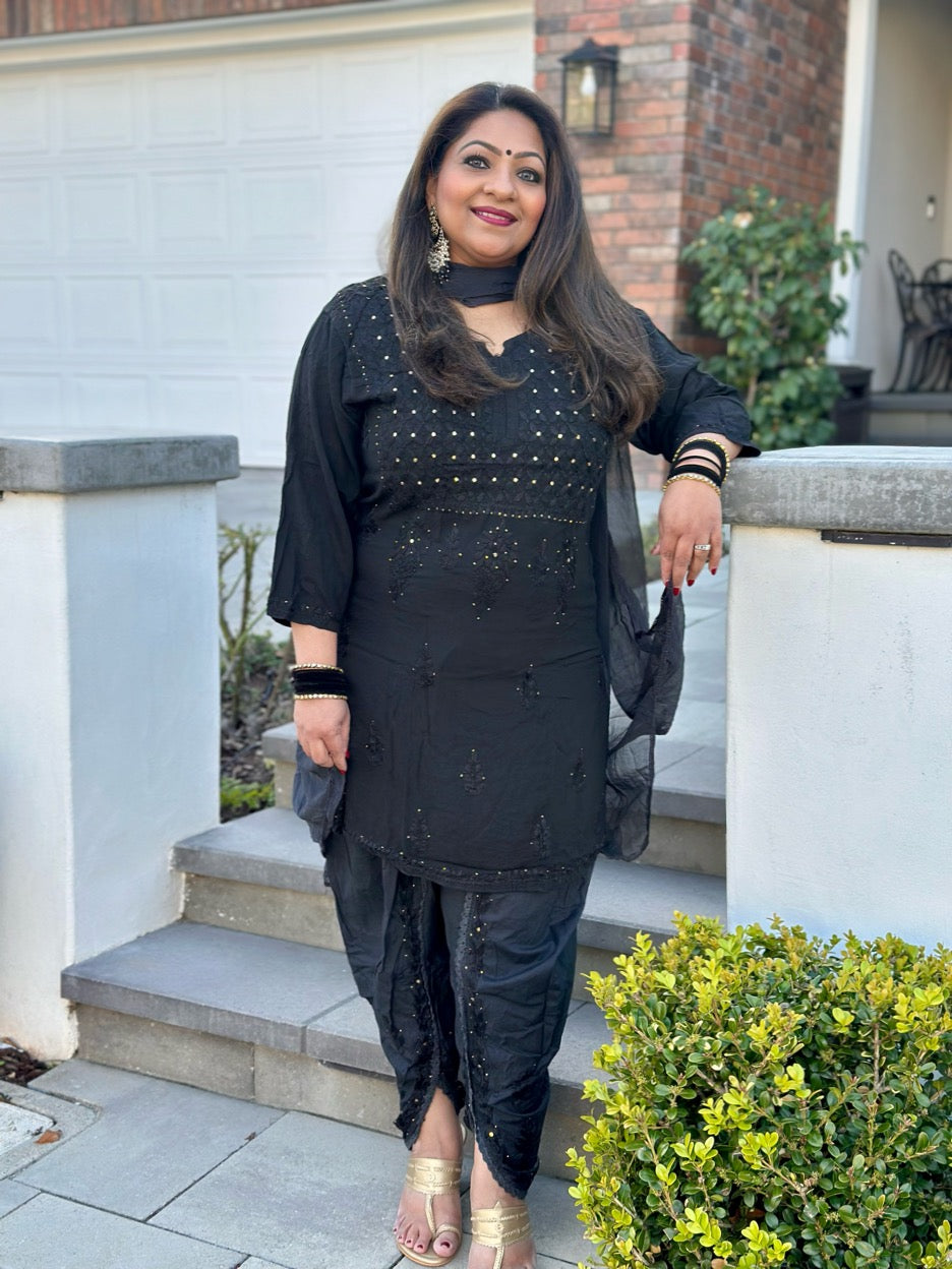 Chikankari Dhoti Suit - Black