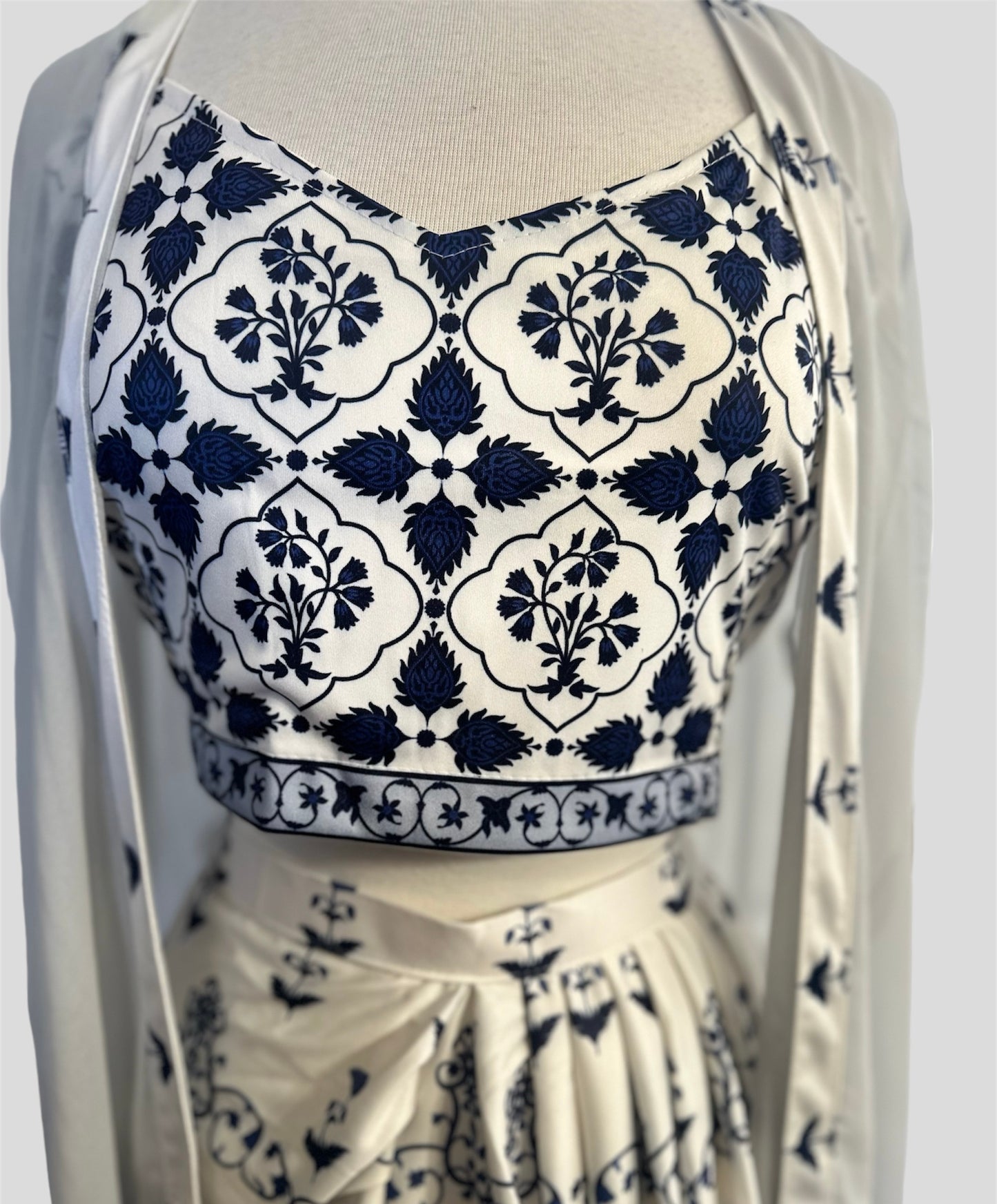 Contemporary Dhoti Skirt and Croptop with Kaftan