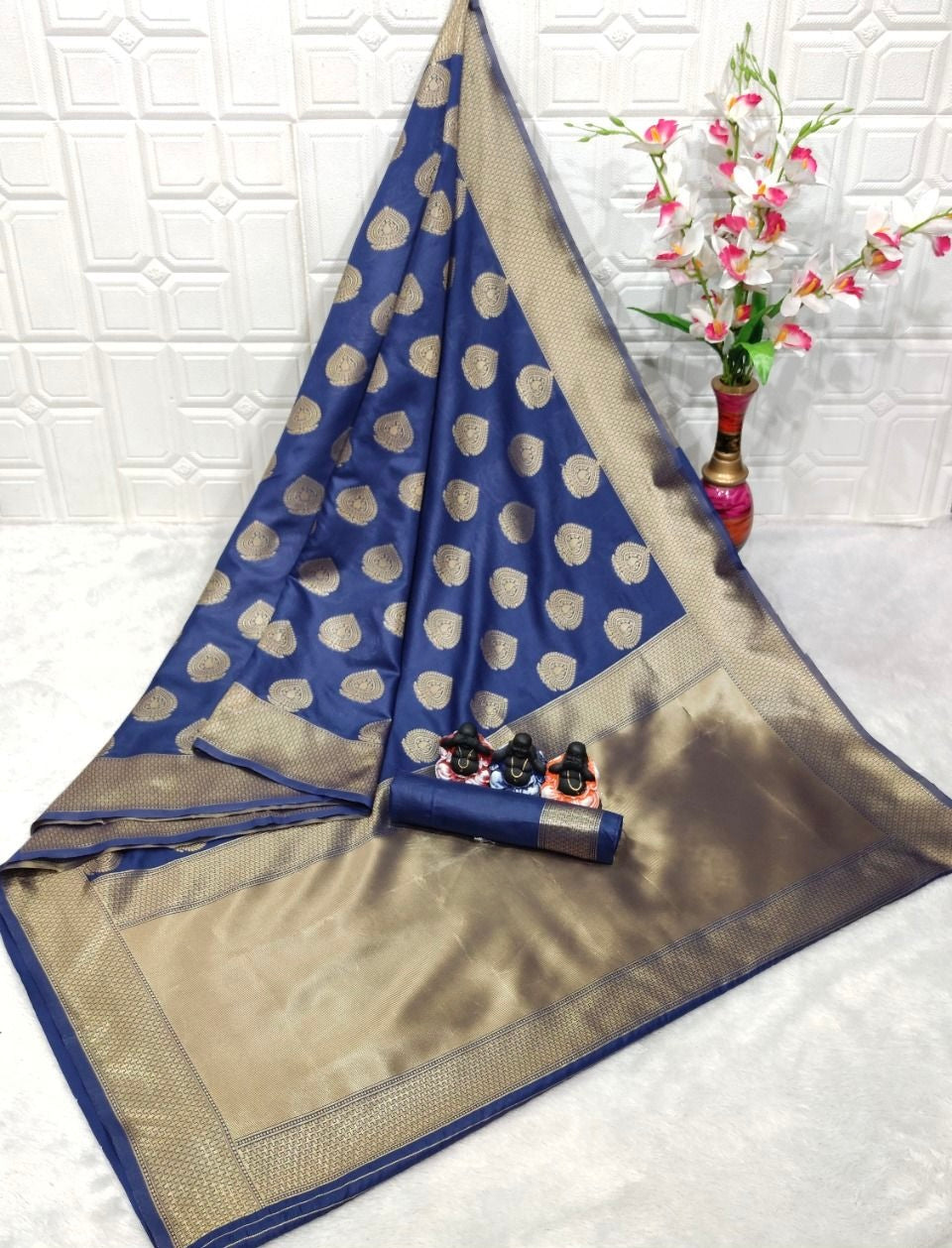 Pre-stitched Banarasi Silk Saree - Blue