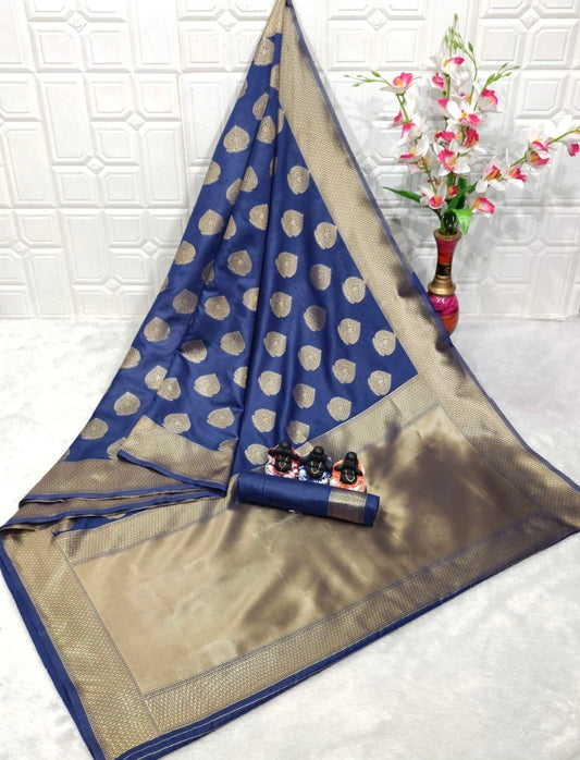 Pre-stitched Banarasi Silk Saree - Blue