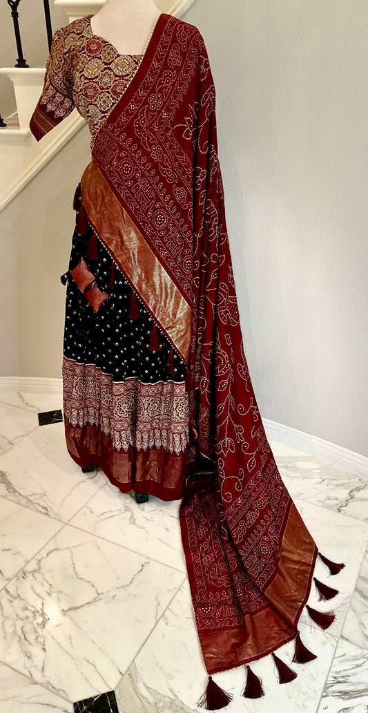 Timeless Ajrakh Lehenga - Black