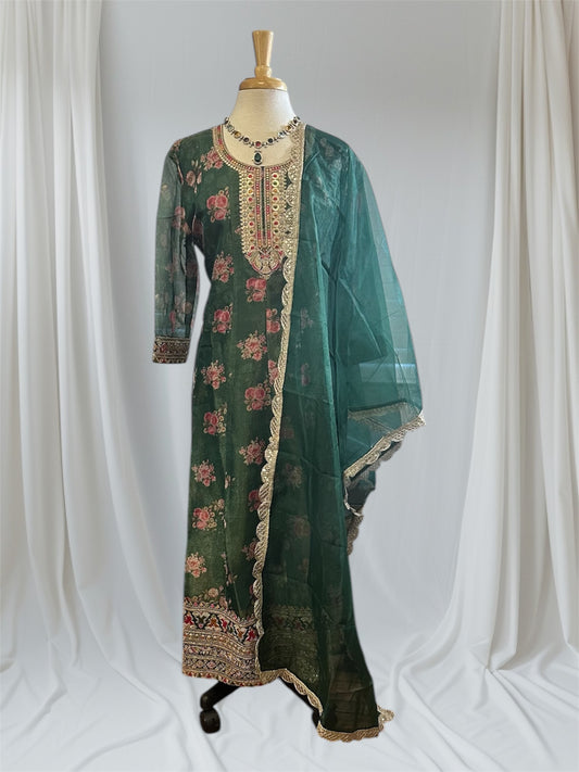 Gul Organza Gown - Green