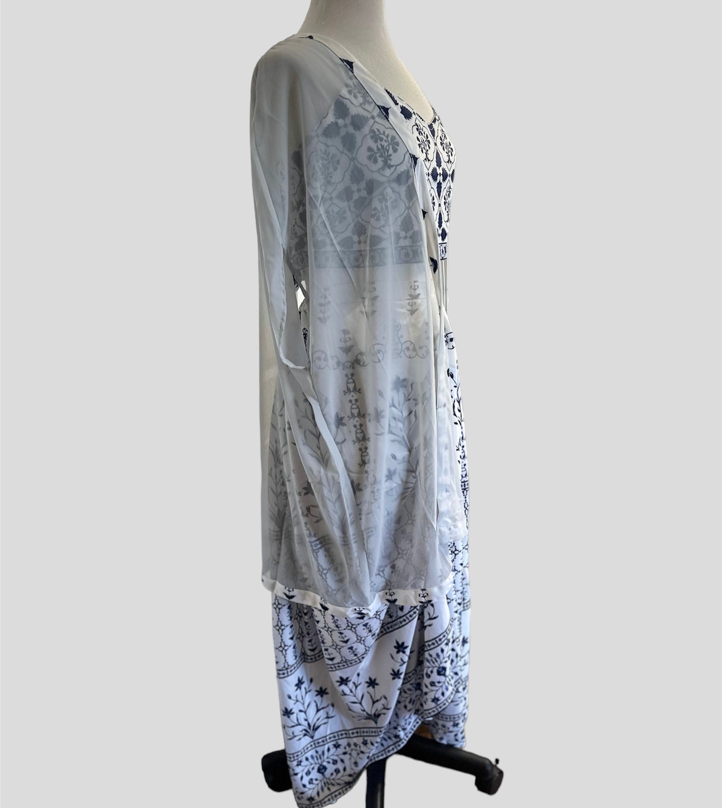Contemporary Dhoti Skirt and Croptop with Kaftan