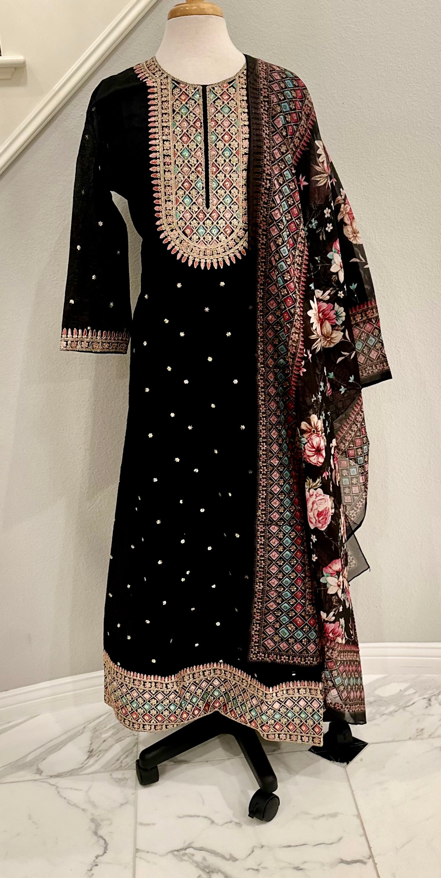 Ebony Chanderi Gown and Dupatta - 2pc Set
