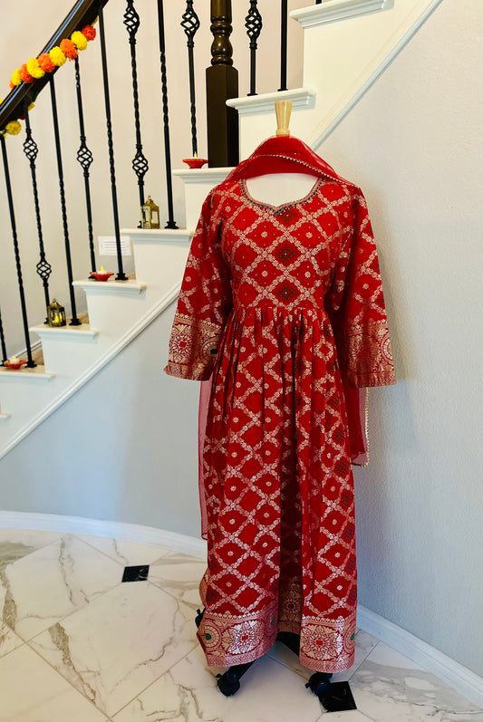 Janvi Banarasi Gown - Red