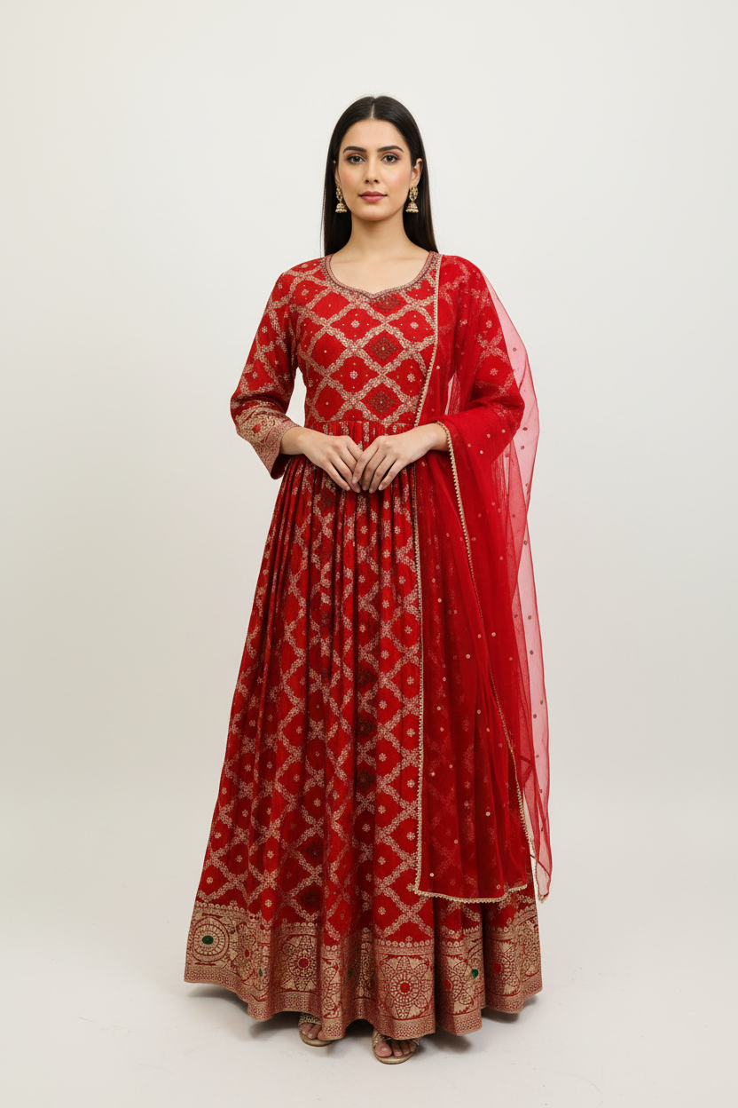 Janvi Banarasi Gown - Red