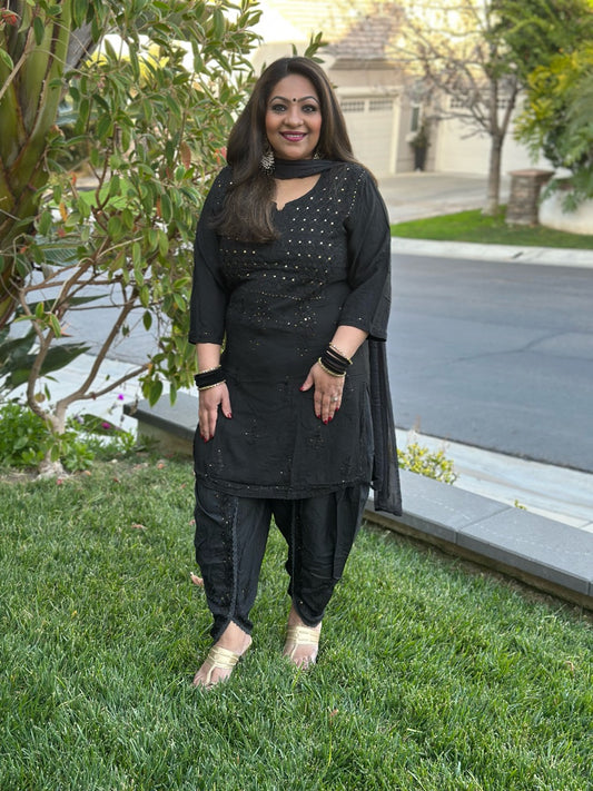 Chikankari Dhoti Suit - Black