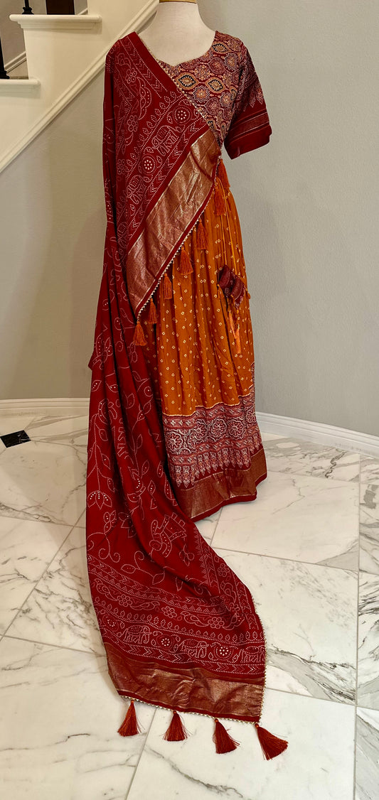 Timeless Ajrakh Lehenga - Orange