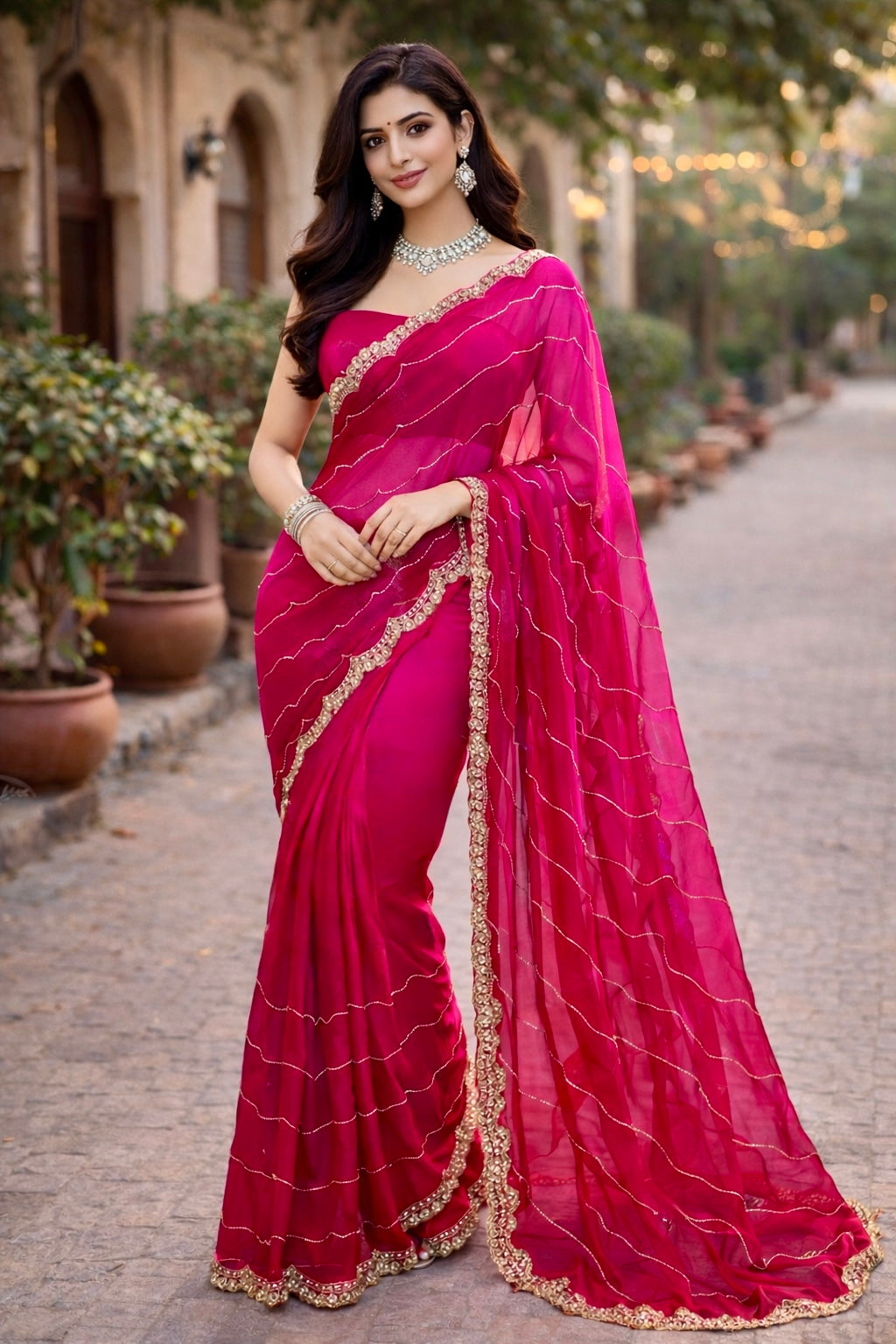 Pink Star - Soft Tissue Saree