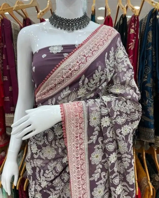 Lucknowi Saree with Ready Blouse