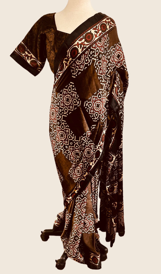 Mohar Ajrakh Print Prestitched Saree with Blouse