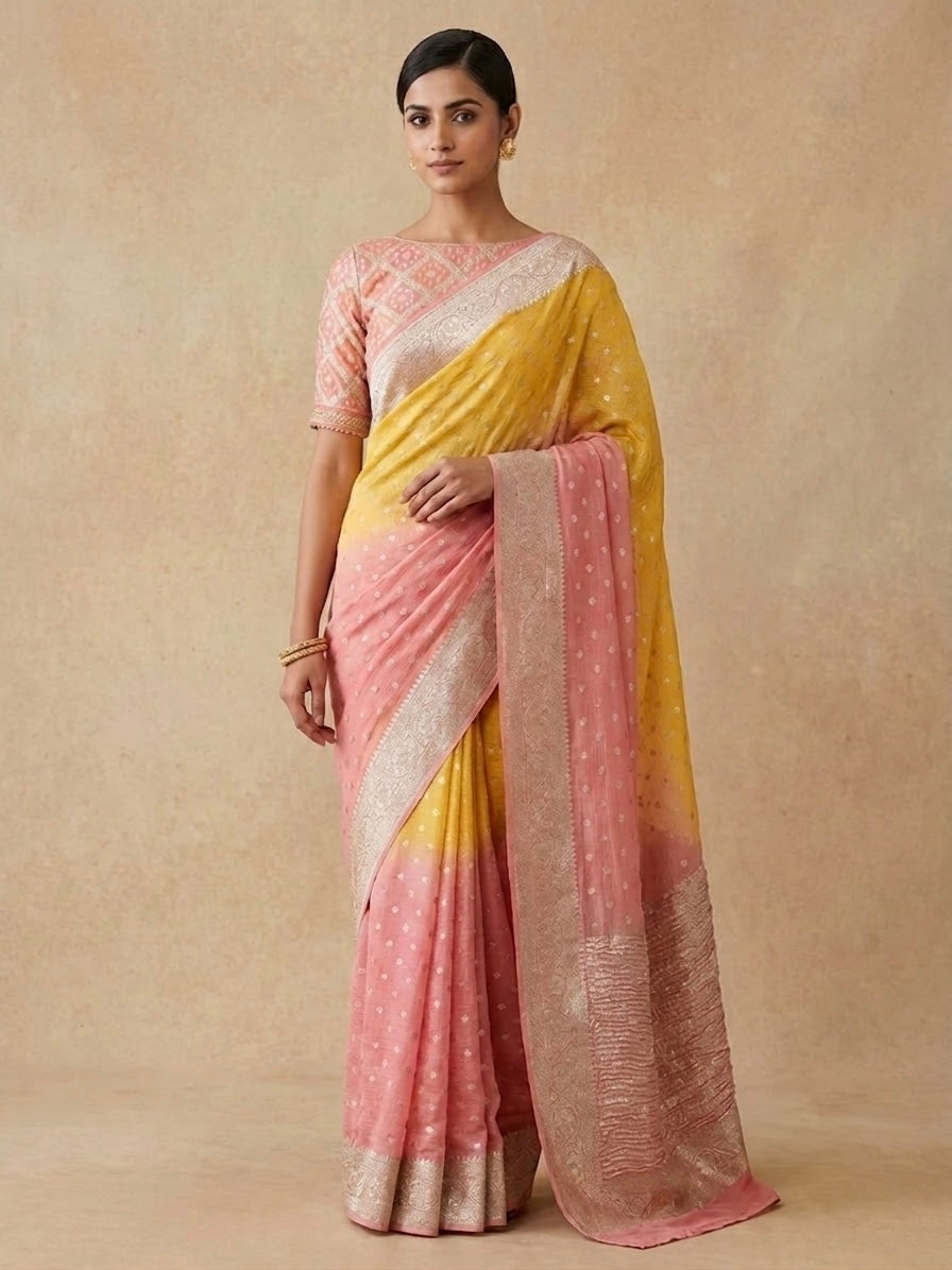 Abha - Crushed Chinon Ombre Saree