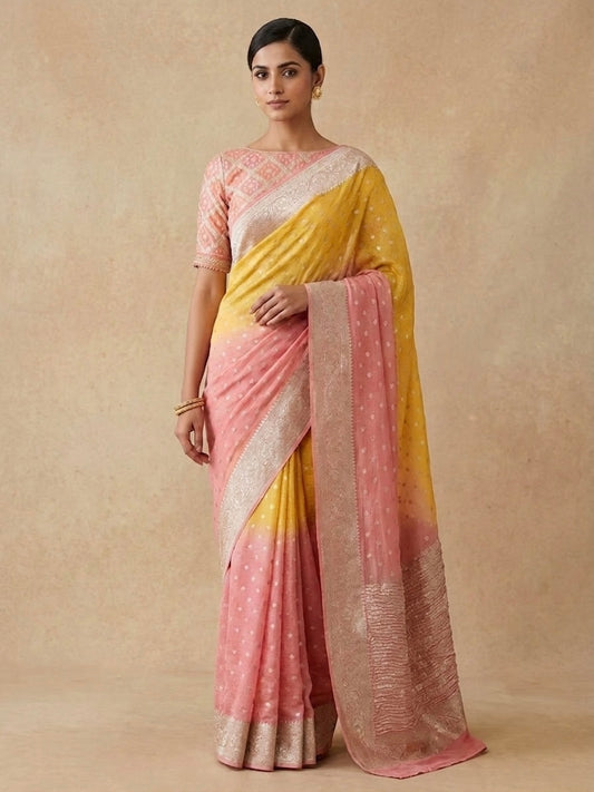 Abha - Crushed Chinon Ombre Saree