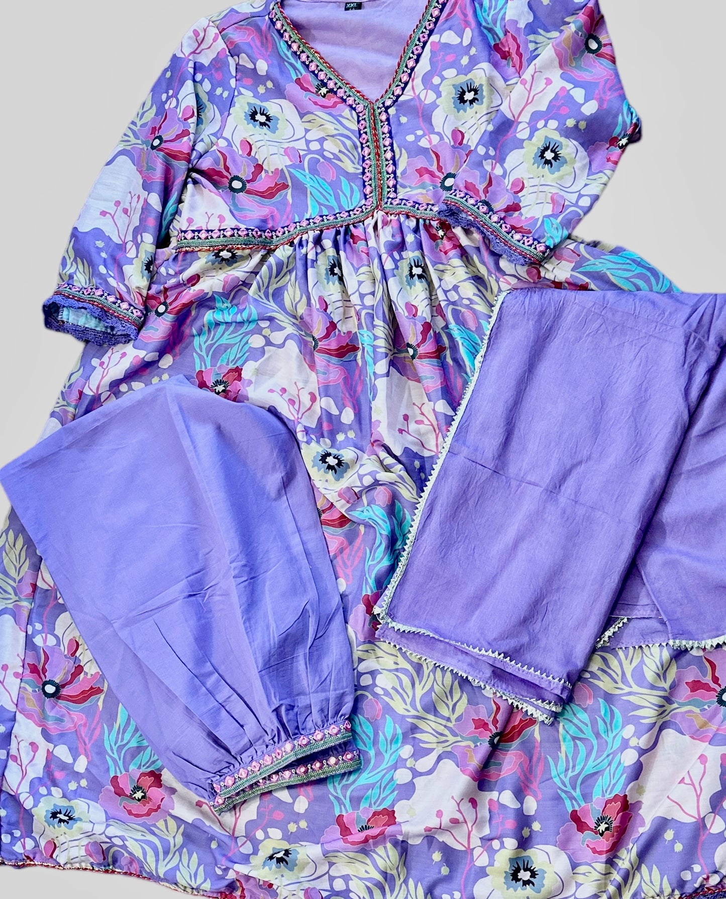 Alia cut with Plain Lavender Dupatta and Afghani Pants