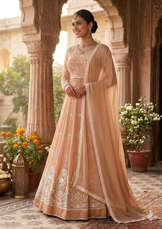 Peach Cut Dana Embroidered Lehenga