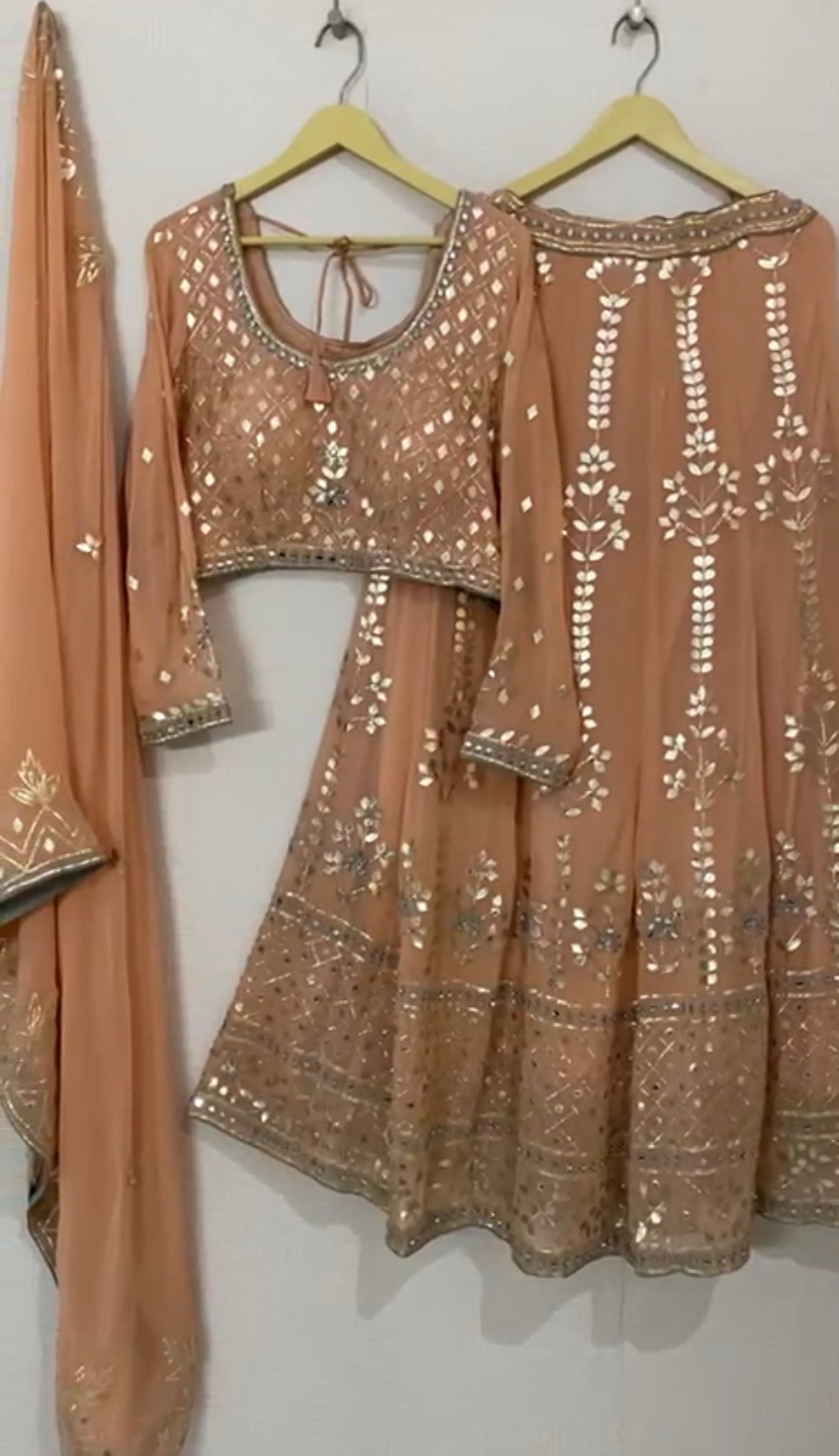 Peach Leatherette and Mirror Lehenga
