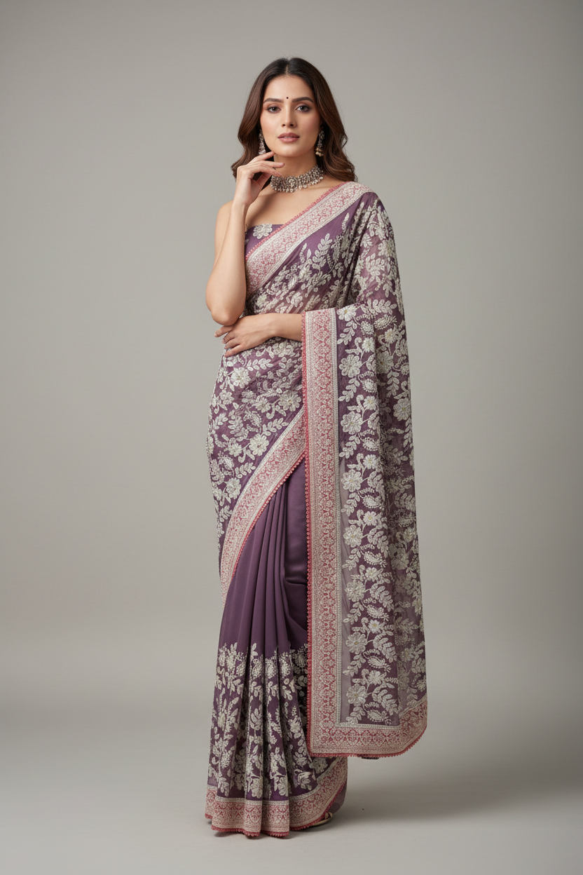 Lucknowi Saree with Ready Blouse