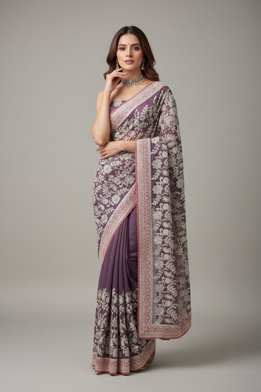 Lucknowi Saree with Ready Blouse