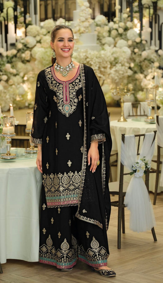 Madhu - 3 Piece Sharara Set in Black and White