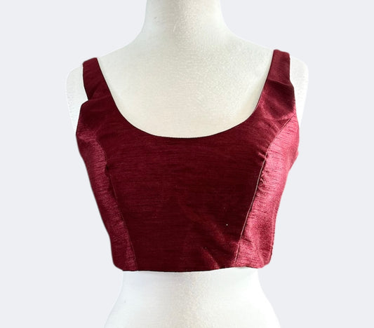 Maroon Raw Silk Sleeveless Blouse