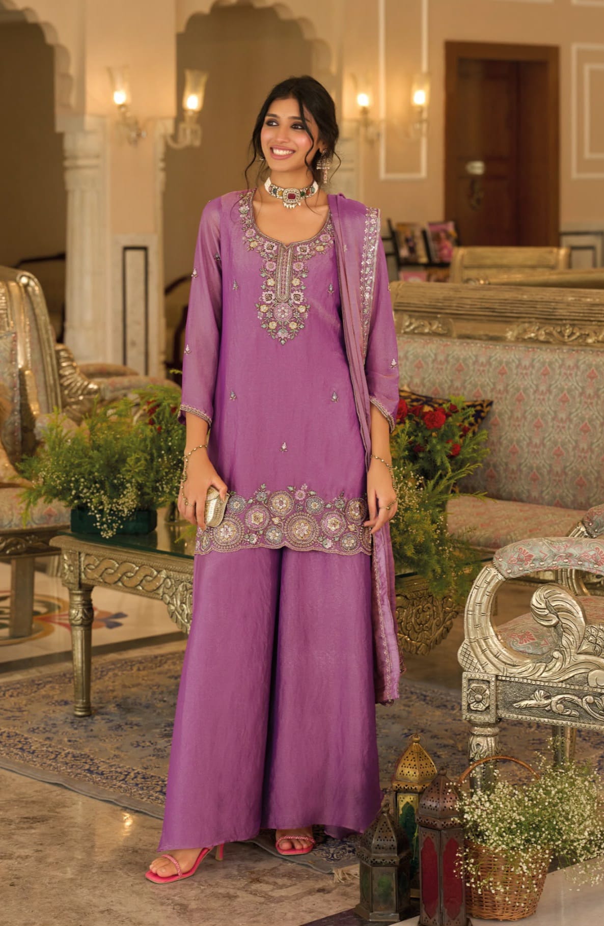 Zeba - 3 Piece Shimmer Tissue Palazzo Set