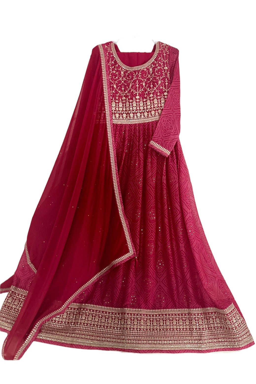 Silk Chiffon Bandhani Print Anarkali