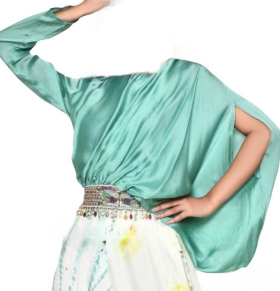 Cowl Sleeves Top and Skirt Set
