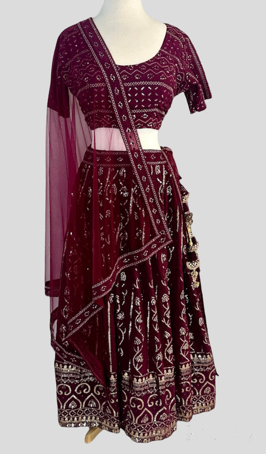 Purple Dahlia Sequined Georgette Lehenga