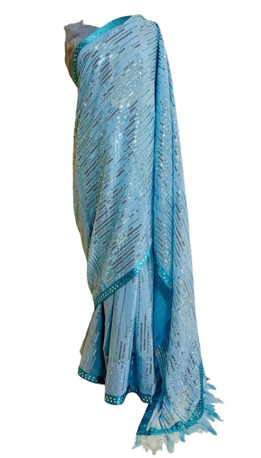 Aqua Sequins Saree