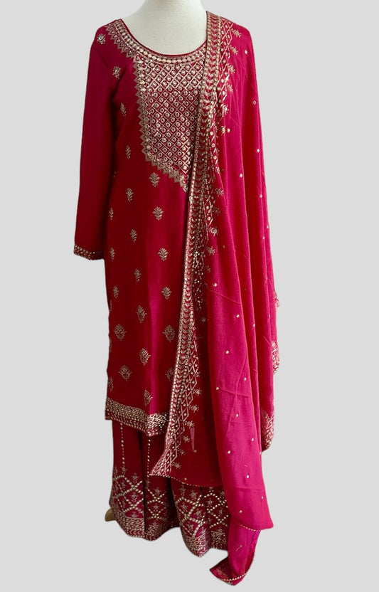H4038 - Heavy Embroidered Chinon Palazzo Set