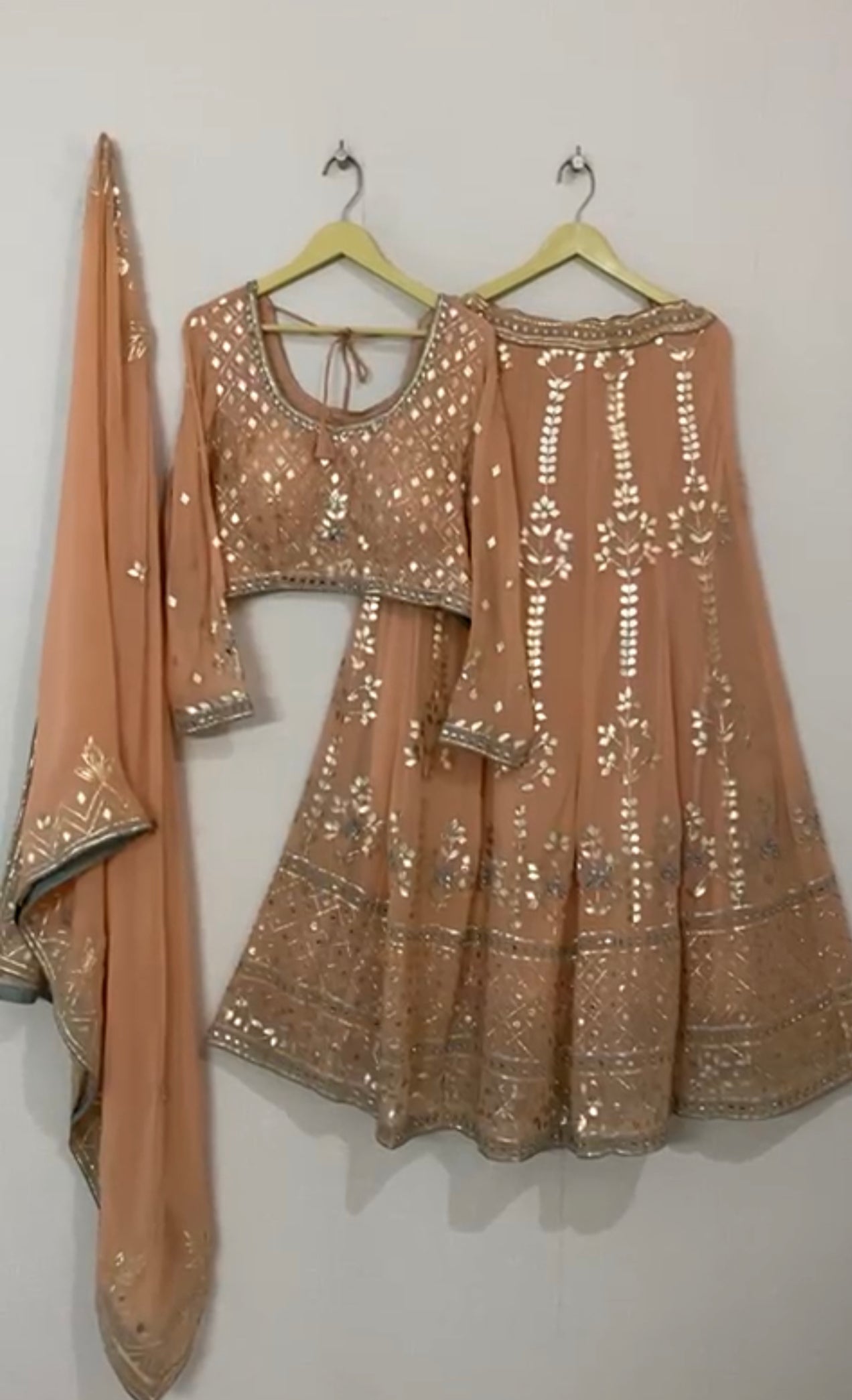 Peach Leatherette and Mirror Lehenga